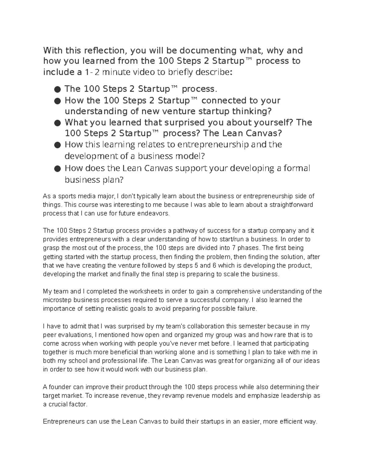 CENT500 Personal Reflection Video Notes - With this reflection, you ...
