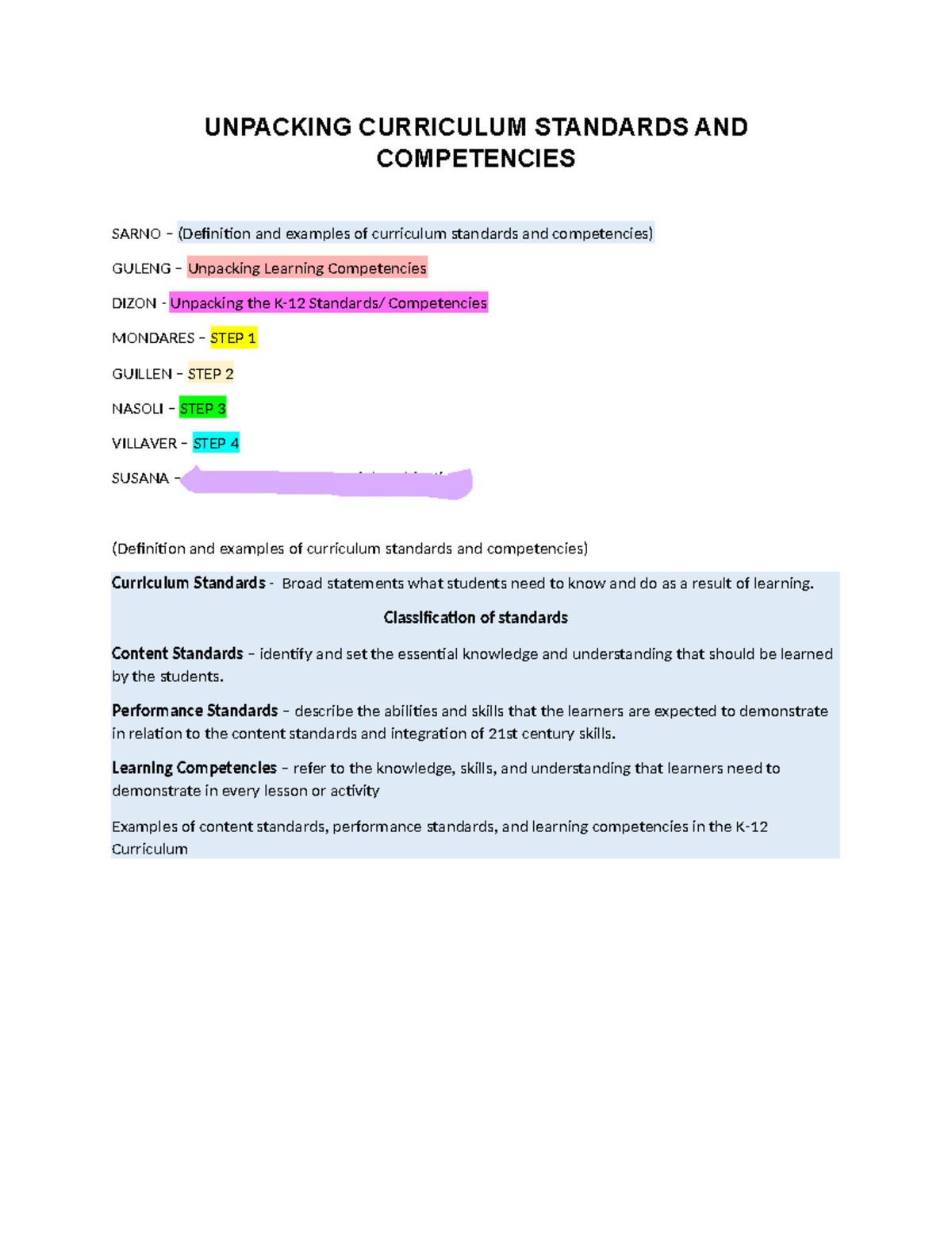 Unpacking Curriculum Standards AND Competencies - UNPACKING CURRICULUM ...