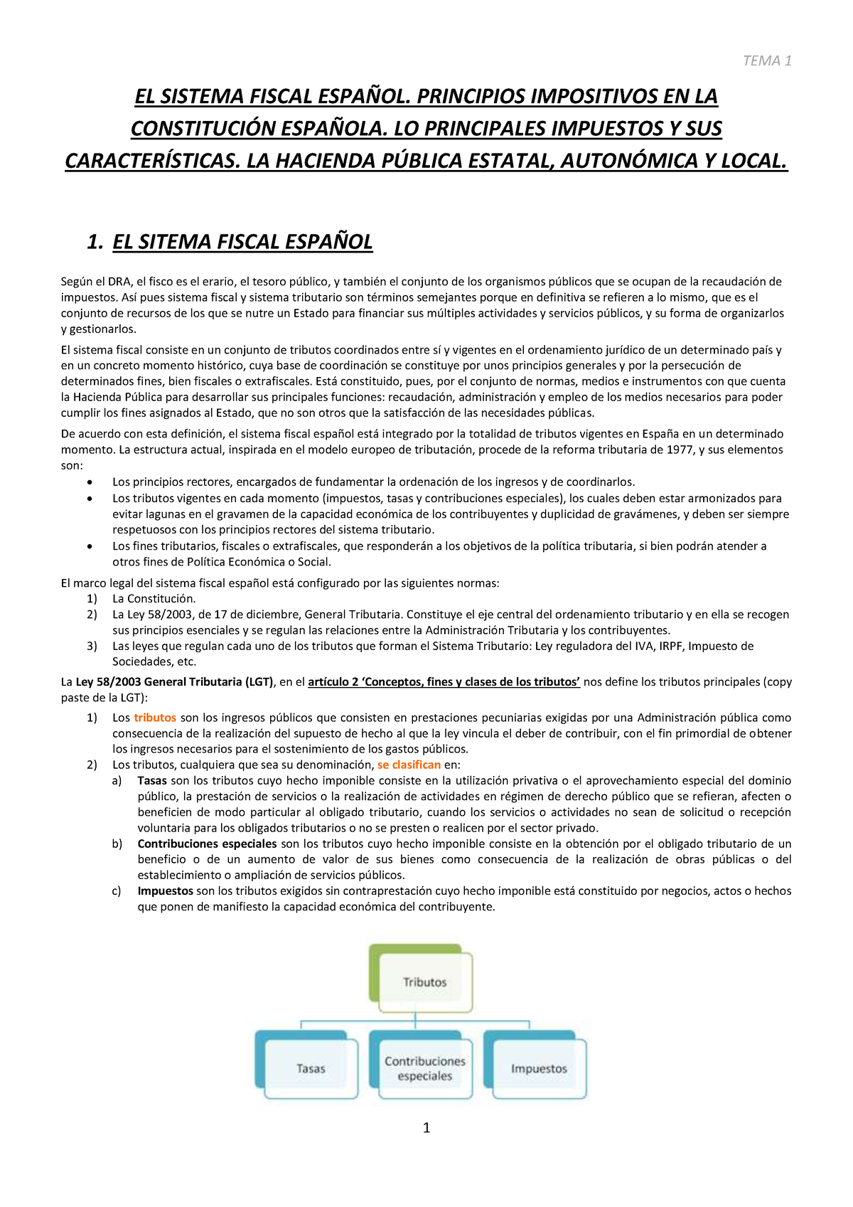 TEMA 1 EL Sistema Fiscal Español - EL SISTEMA FISCAL ESPA—OL ...