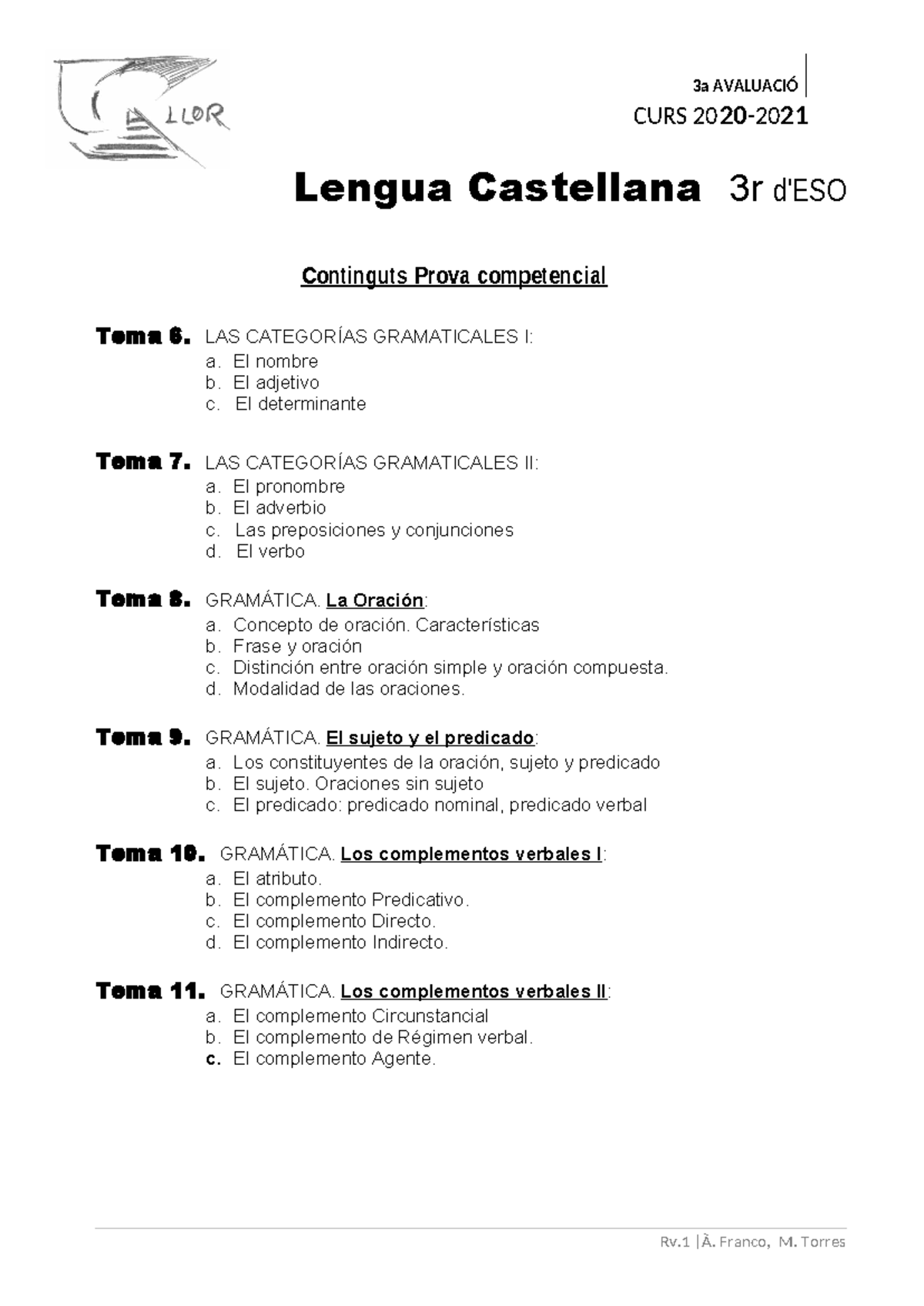 3r trimestre Temari proves competencials Lengua Castellana 3r ESO - 3a ...