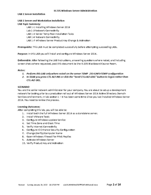 235 Week 6 Quiz 05 AD Implementation Chapter 5 Sp2012 v1 Study Guide
