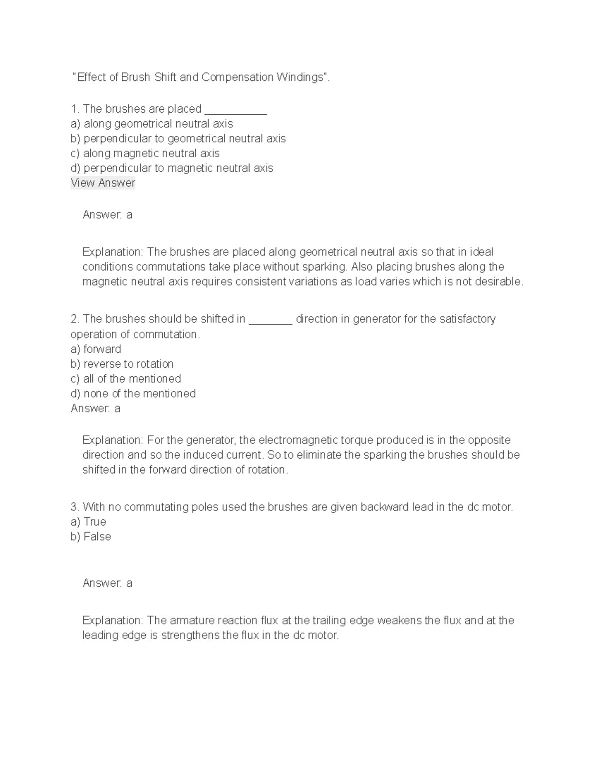 Electrical Engineering Machine (12) “Effect of Brush Shift and