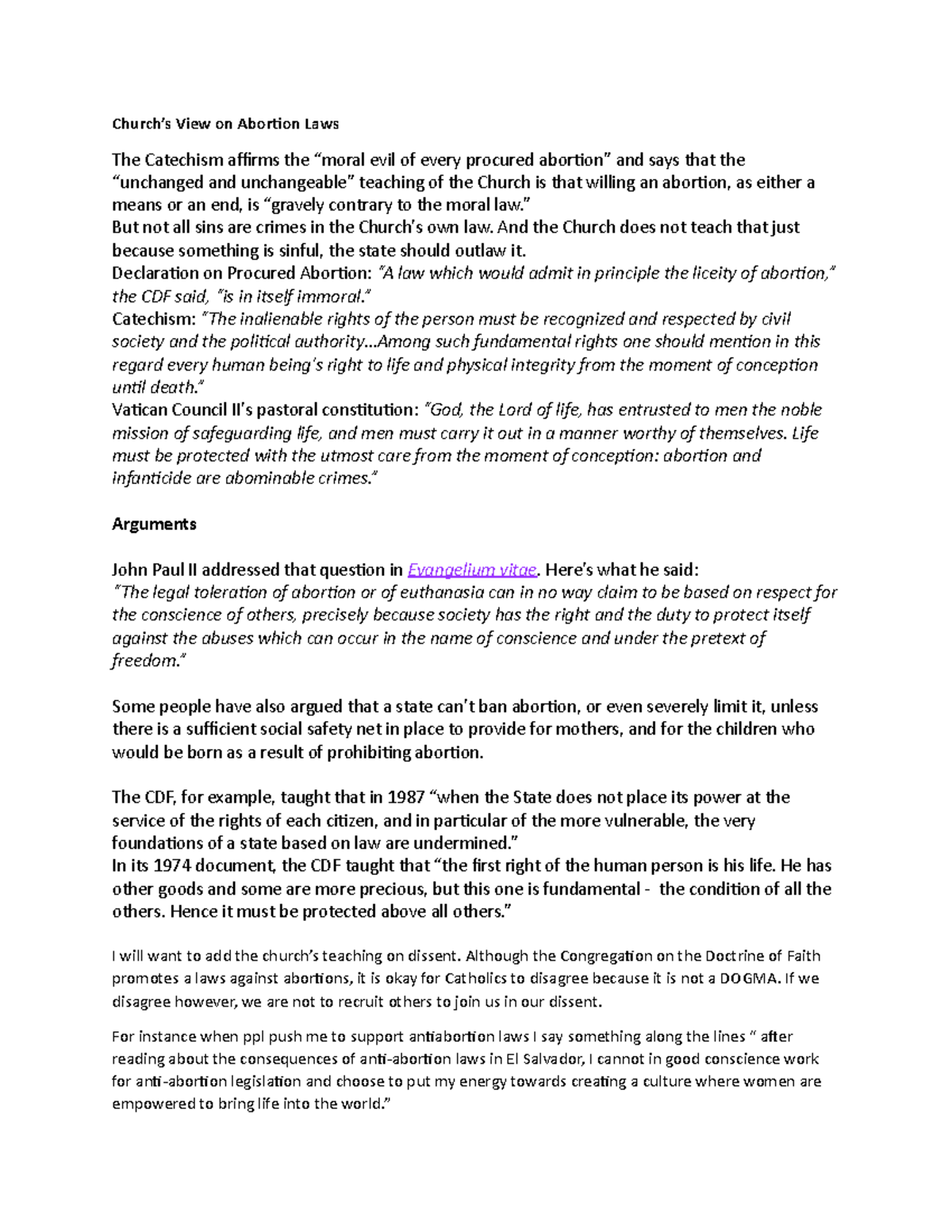 Abortion Law Presentation Notes Church’s View on Abortion Laws The