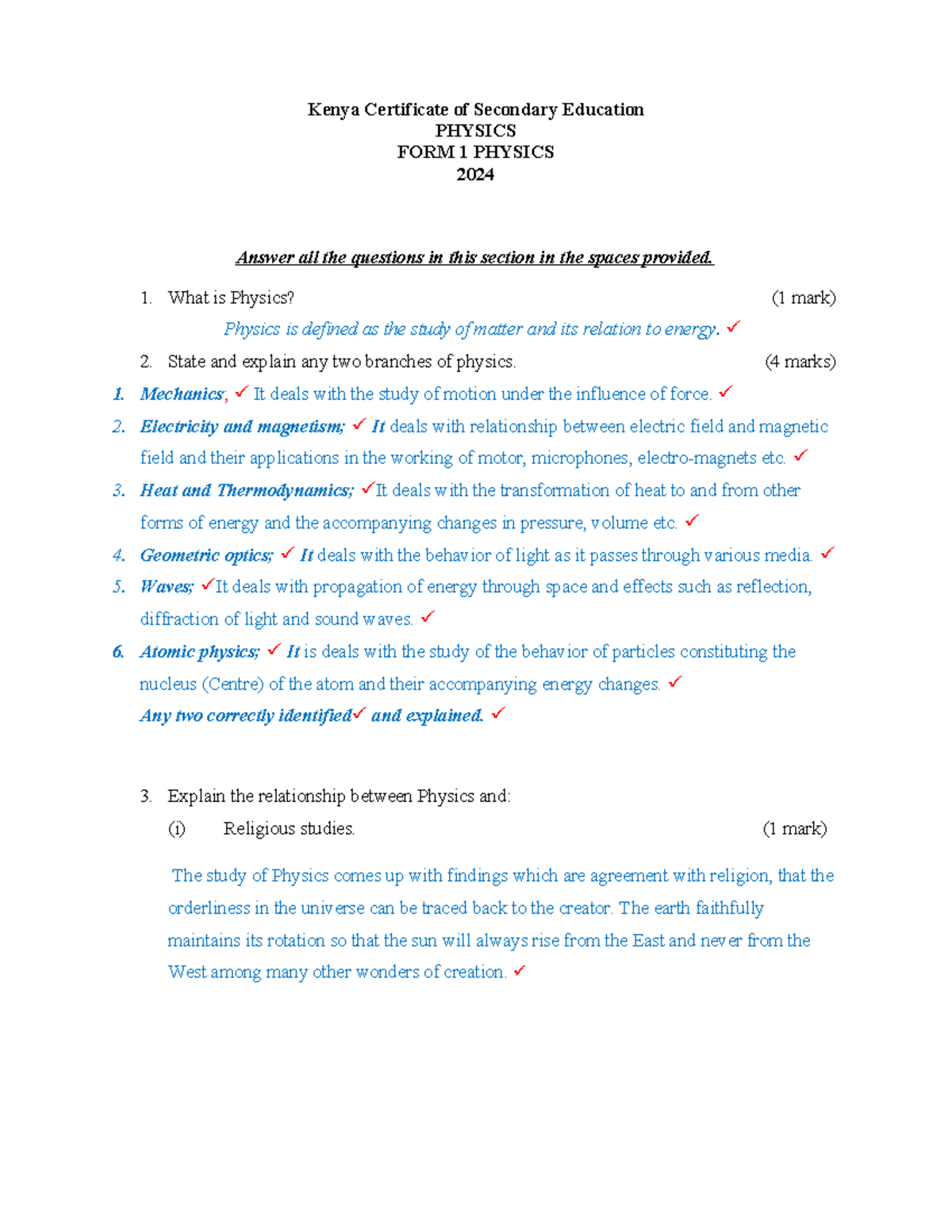 Physics (1) form 1 ms - Nice notes - Kenya Certificate of Secondary ...