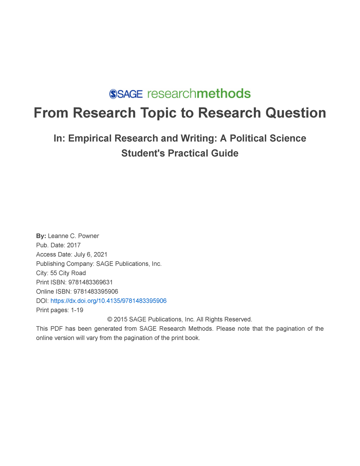 research question with proposed title