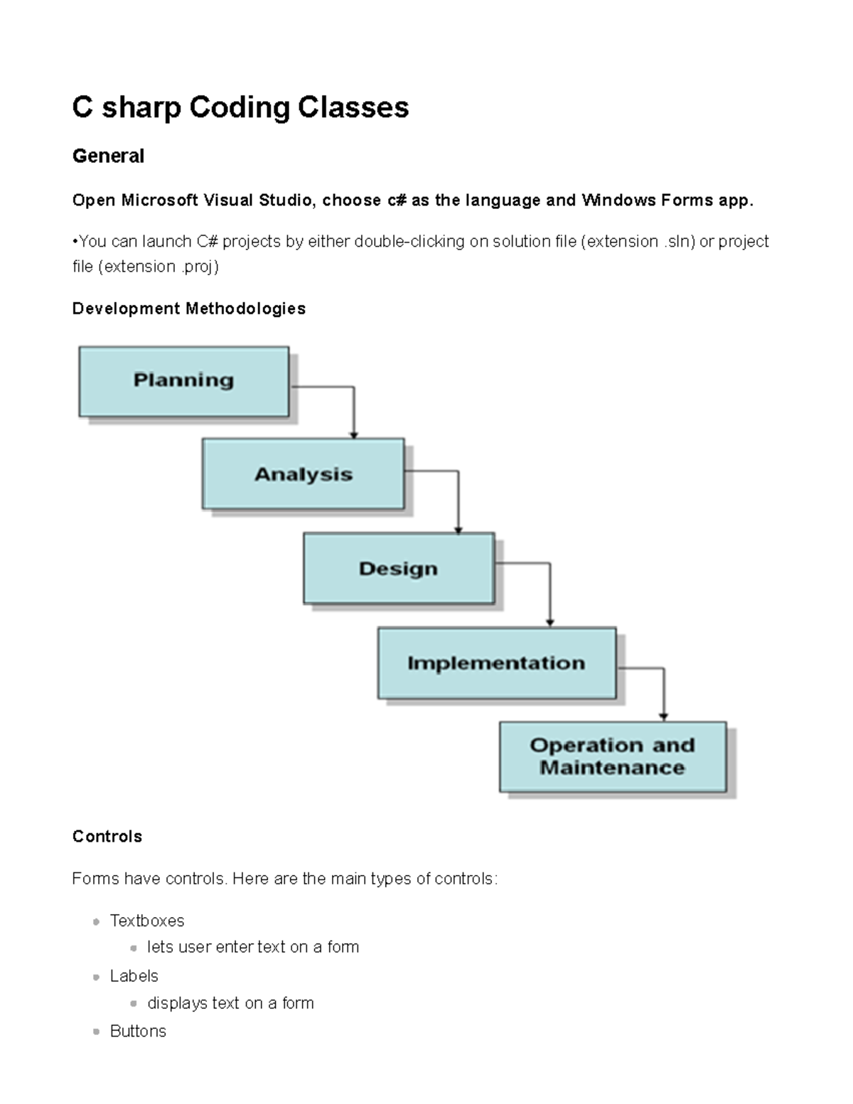 C sharp Coding Classes - Midterm notes - C sharp Coding Classes General ...
