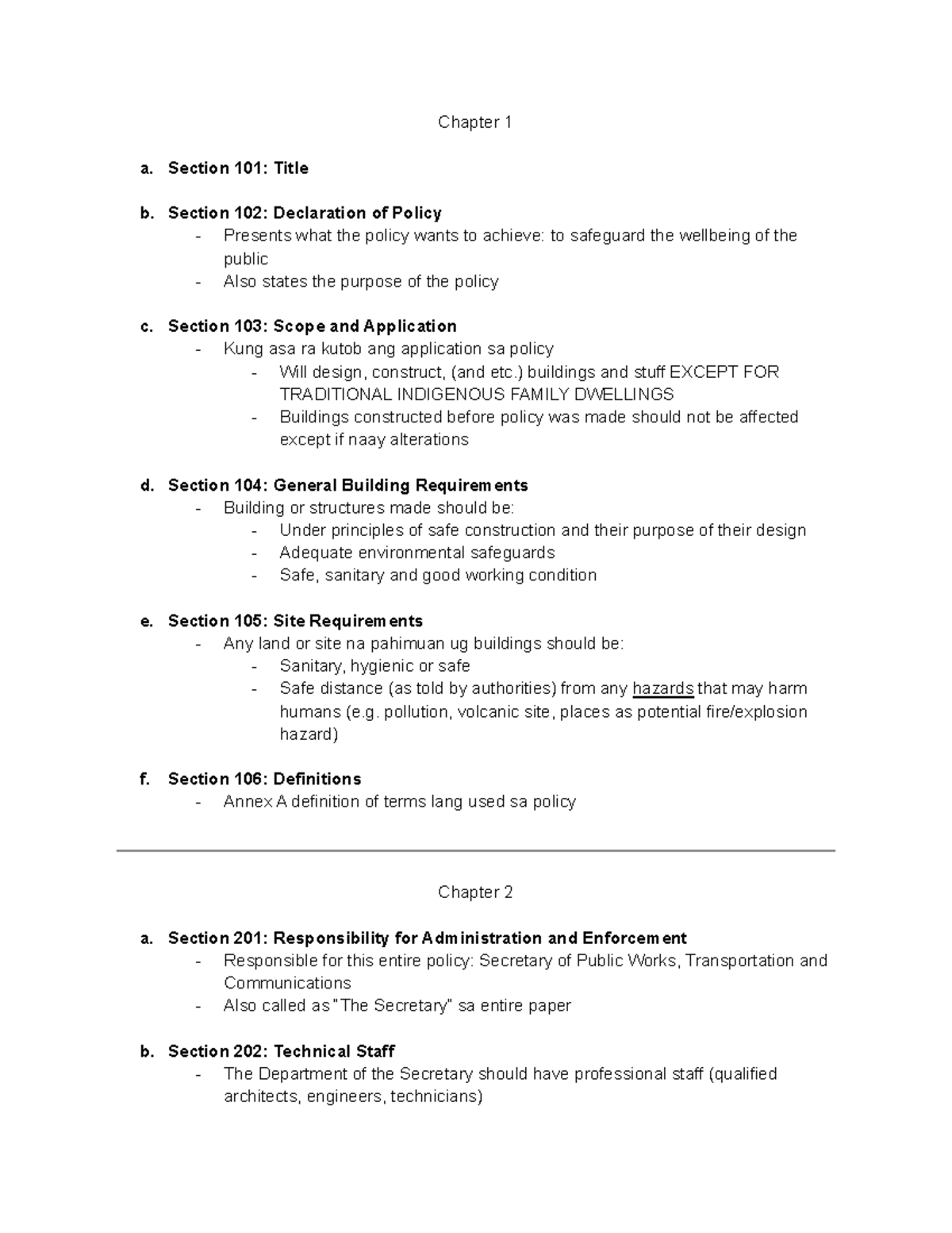 Building Code of the PH Assignment for Civil Engineering, chapters 1