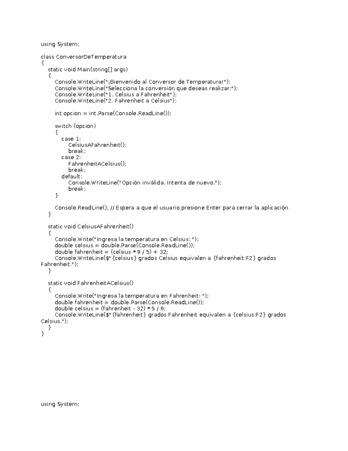 Codes - using System; class ConversorDeTemperatura { static void Main ...
