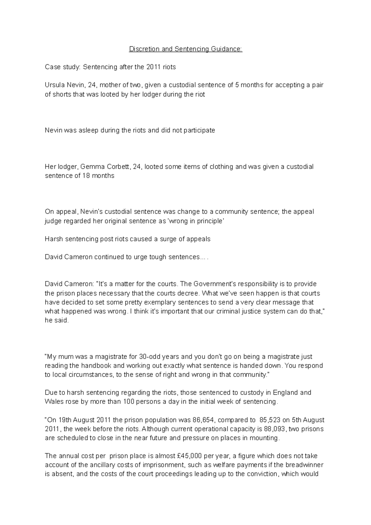 Discretion and Sentencing Guidance - ... David Cameron: “It’s a matter ...