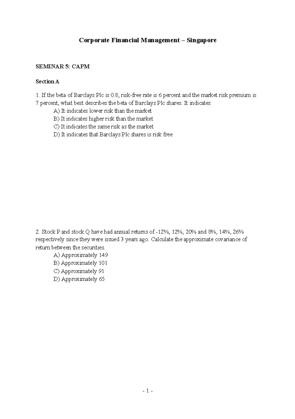 CFM Seminar 5 19-20 - Practice - 1 - Corporate Financial Management ...