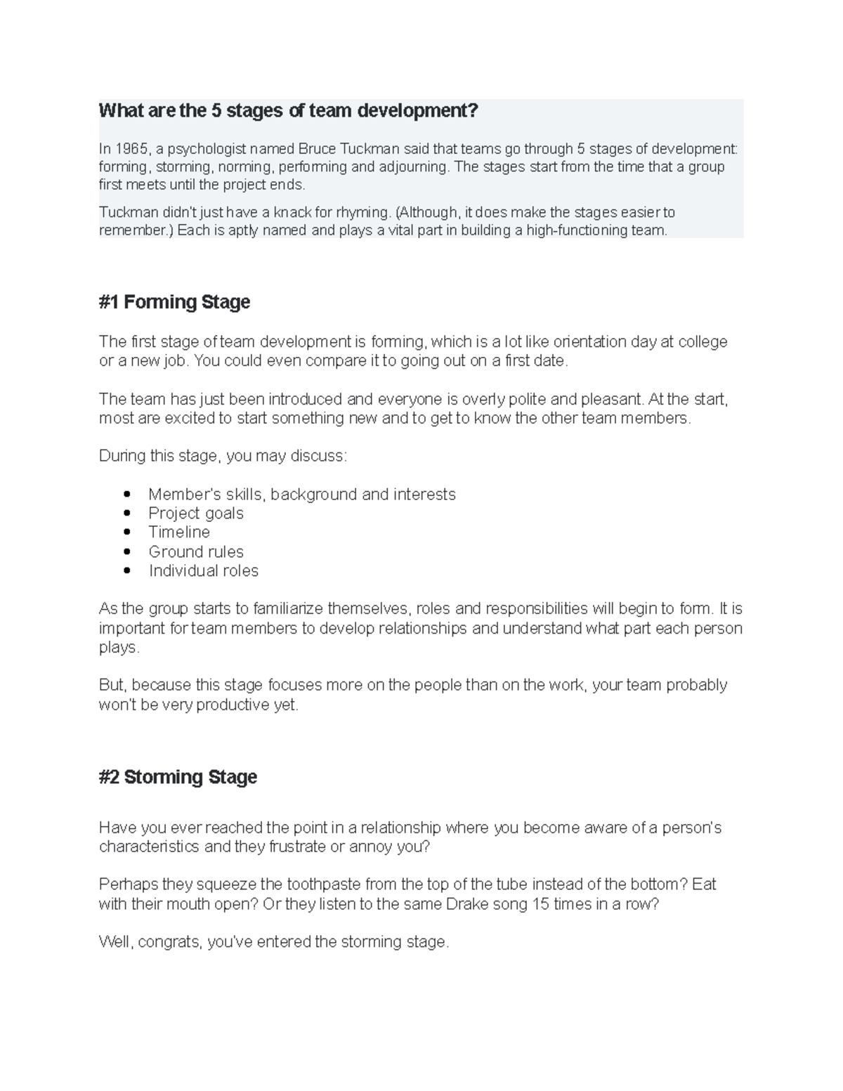 What are the 5 stages of team development - What are the 5 stages of ...