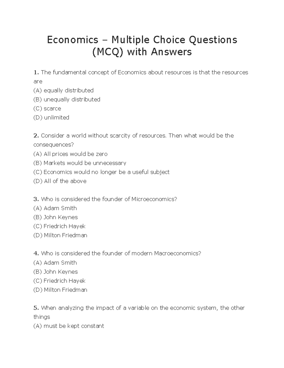 Mcq Economics Set 1 - This Is Mcqs For Entrance Preparation To Tu Nepal 