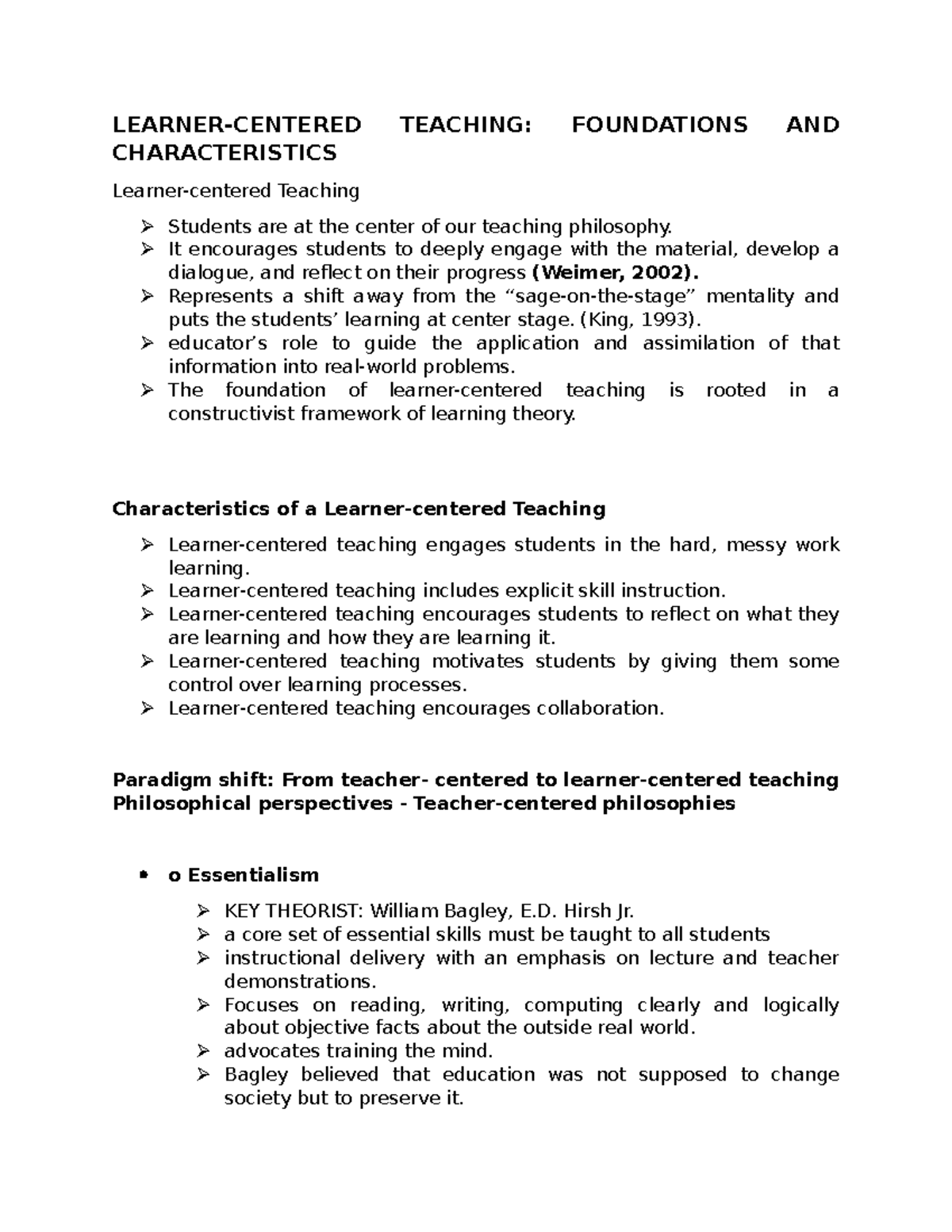 learner centered teaching thesis