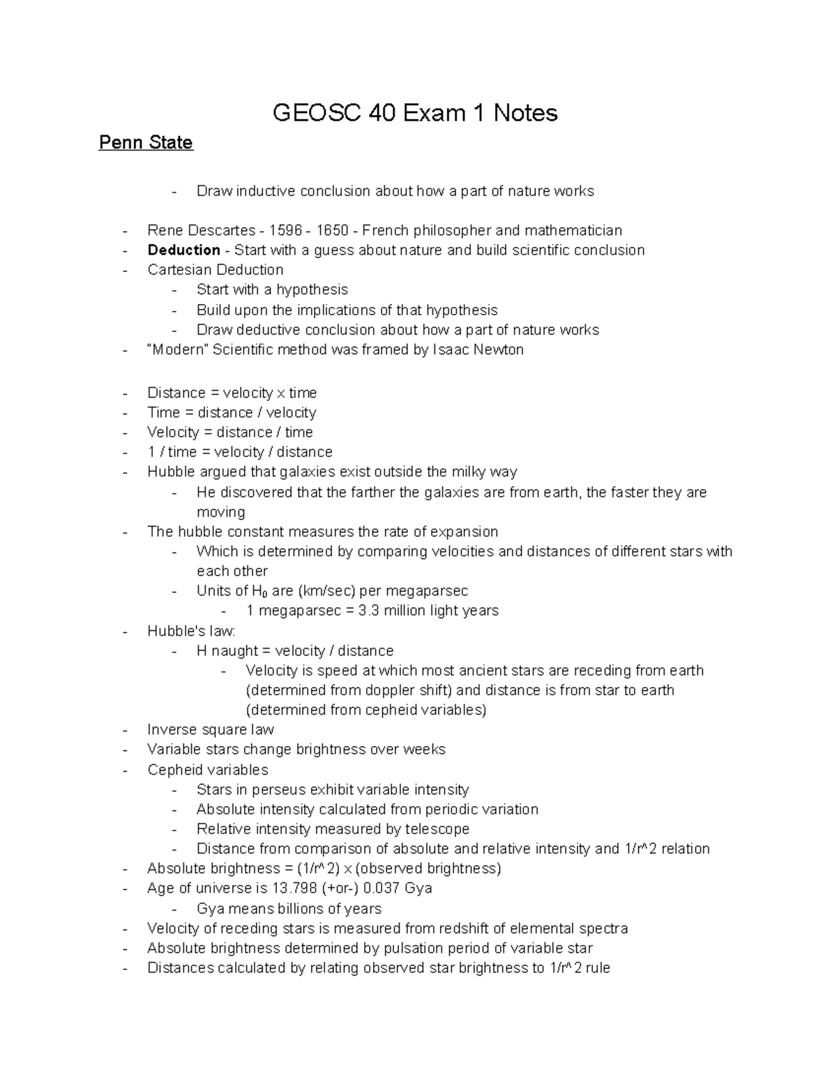 Geosc 40 Exam 1 Notes 2 - GEOSC 40 Exam 1 Notes Penn State Draw ...