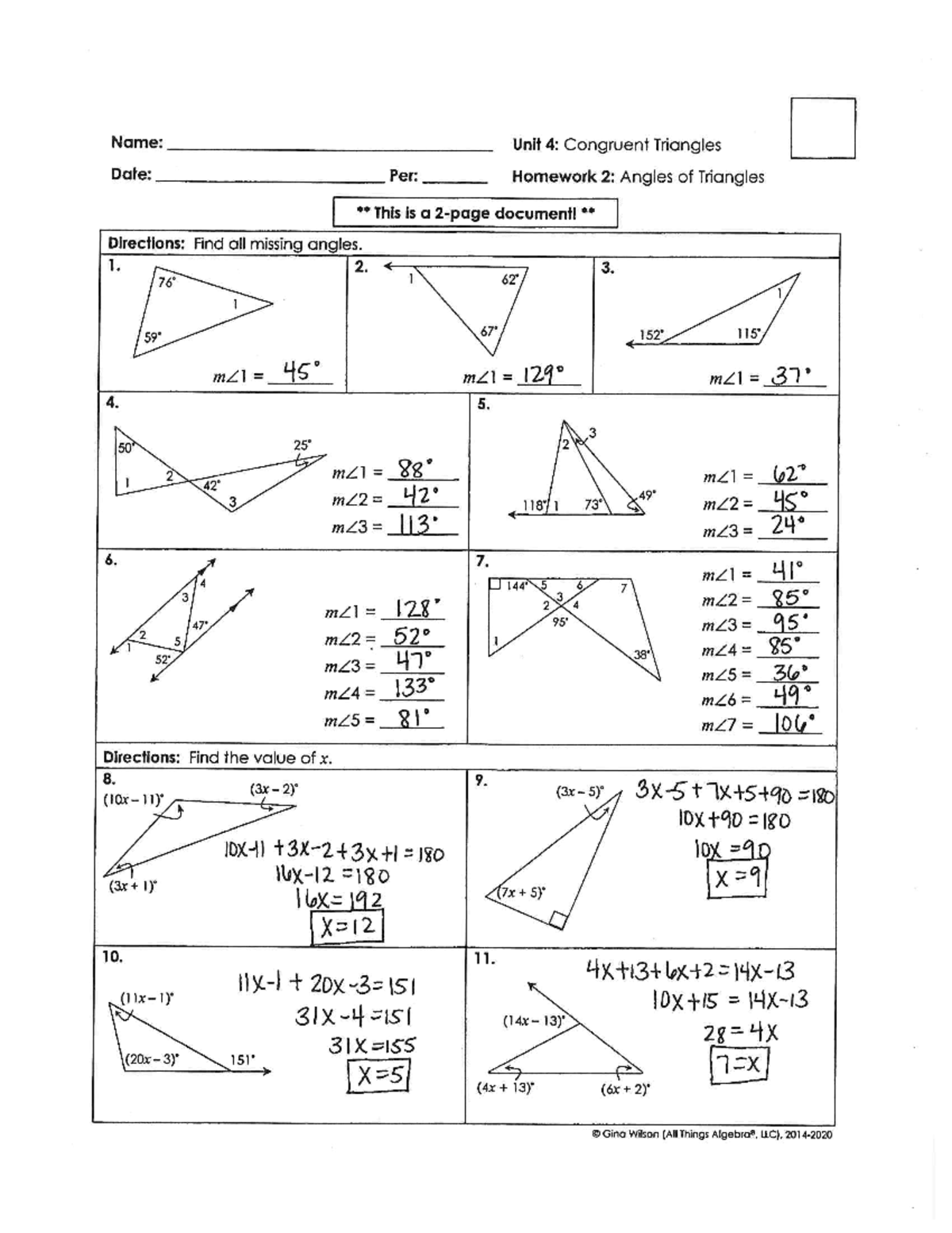 4-2+Angles+of+Triangles+HW+key - Name: Unit 4: Congruent Triangles Date ...