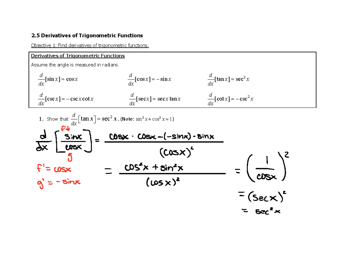 2.5 Derivatives of Trigonometric Functions - 2 Derivatives of ...