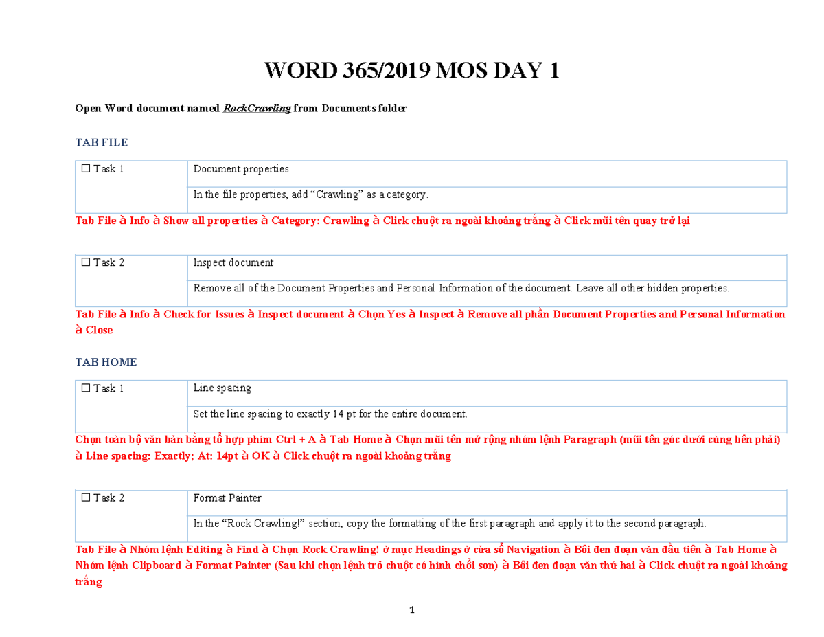 DAY 1 - WORD 365/2019 MOS DAY 1 Open Word document named RockCrawling ...