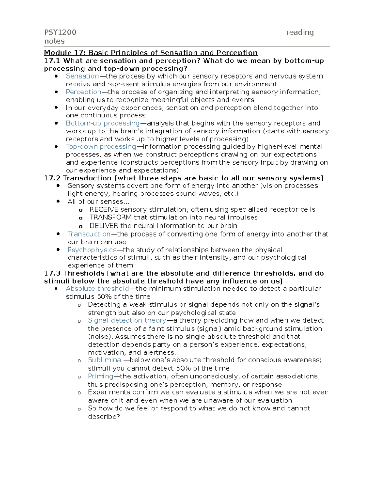 PSY1200 9:12 Module 17 - Sandberg - PSY1200 reading notes Module 17 ...