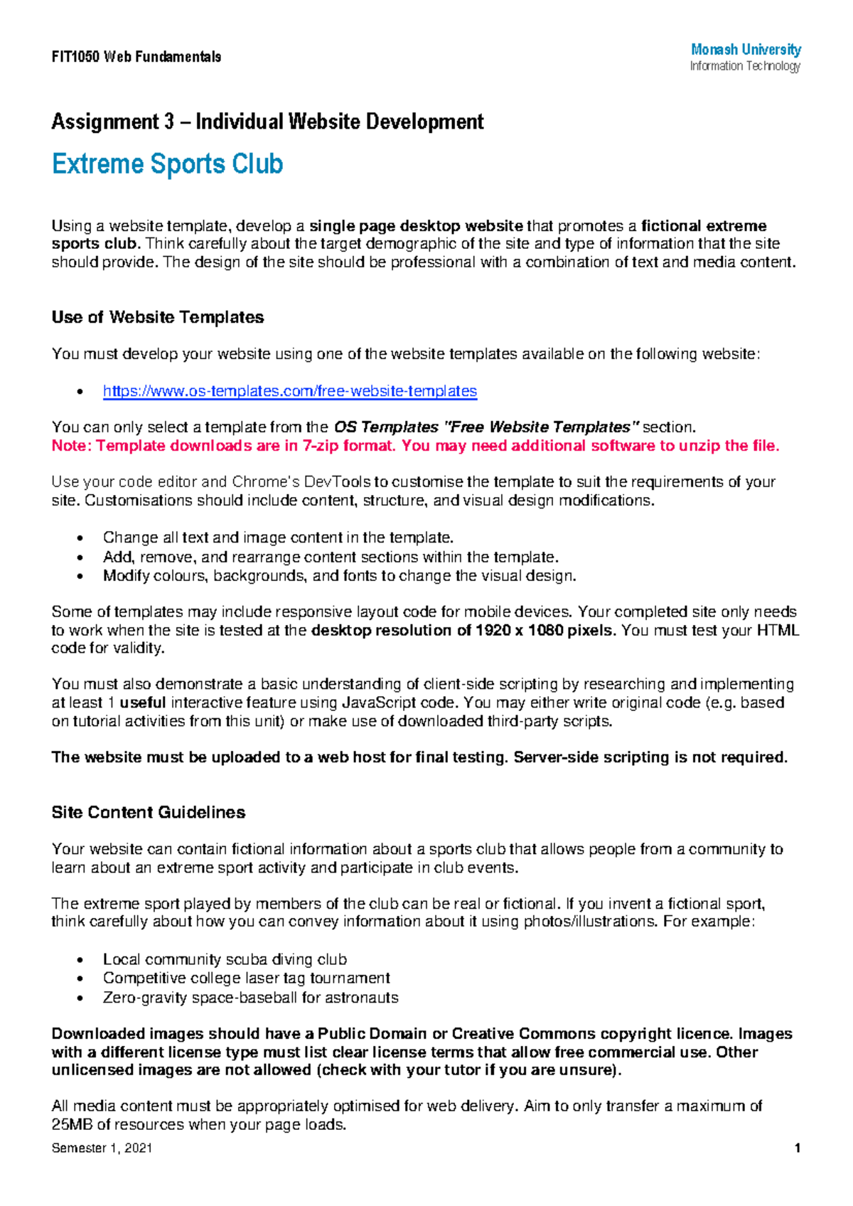 Assignment 3 - Individual Website Construction 5 - FIT1050 Web ...