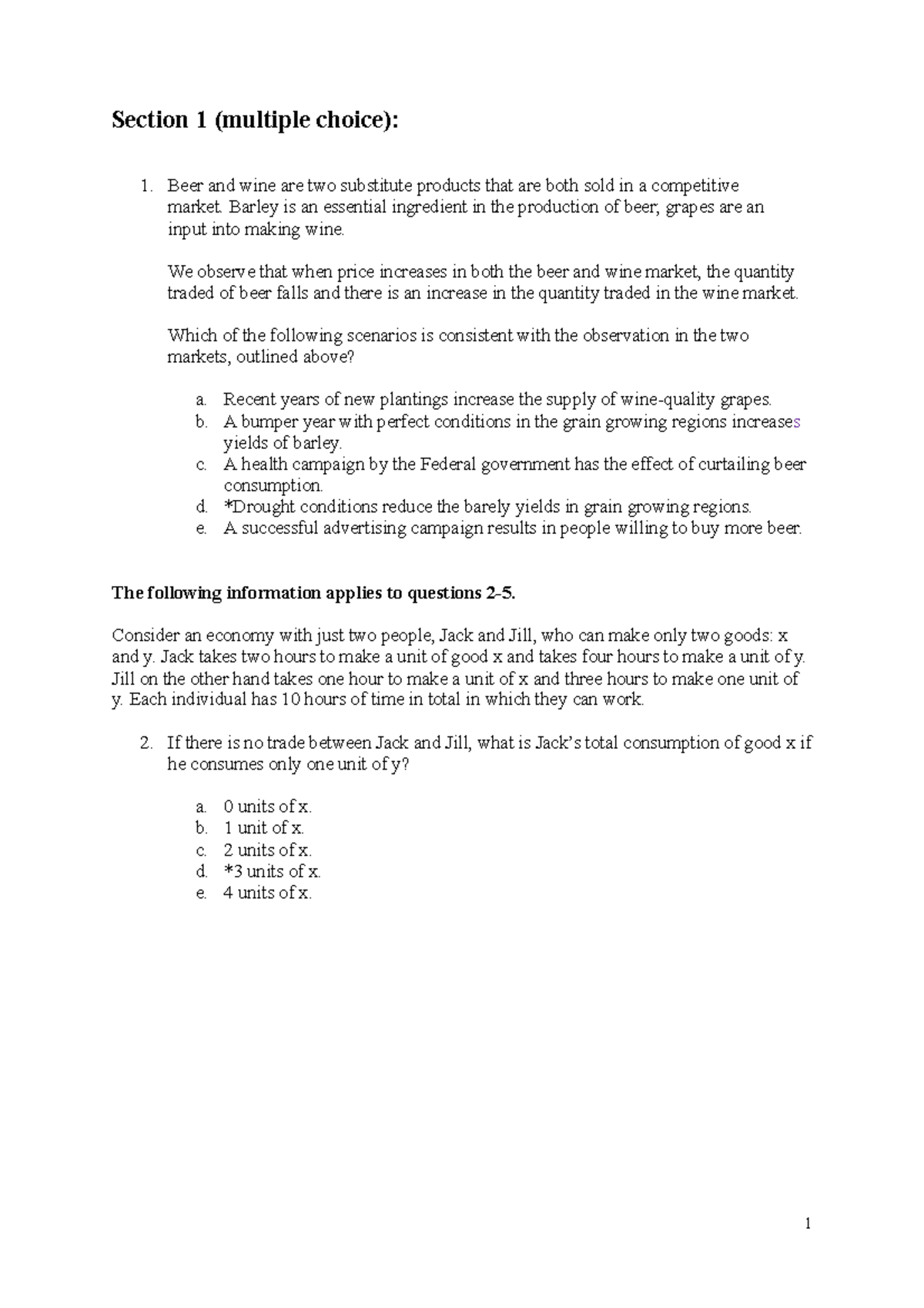 Economic 1002 Midsemster exam sample 1 Section 1 (multiple choice