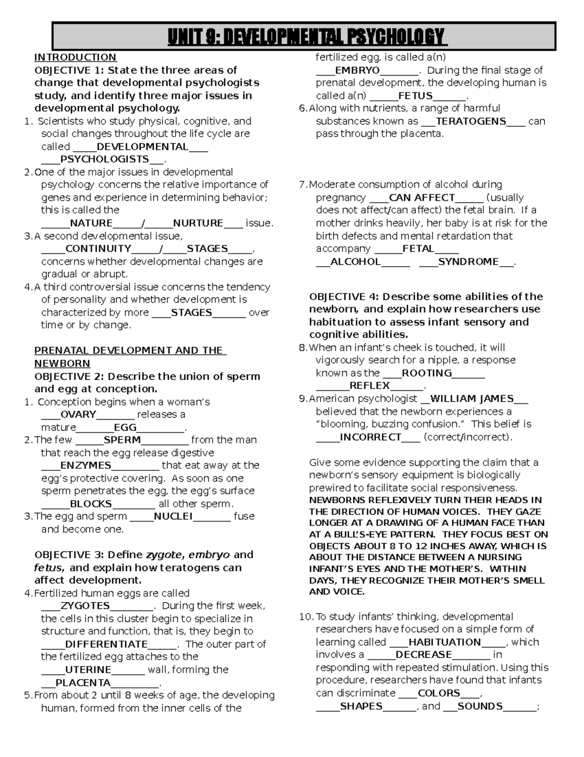 Unit 9 Study Guide answer key2 - INTRODUCTION OBJECTIVE 1: State the ...