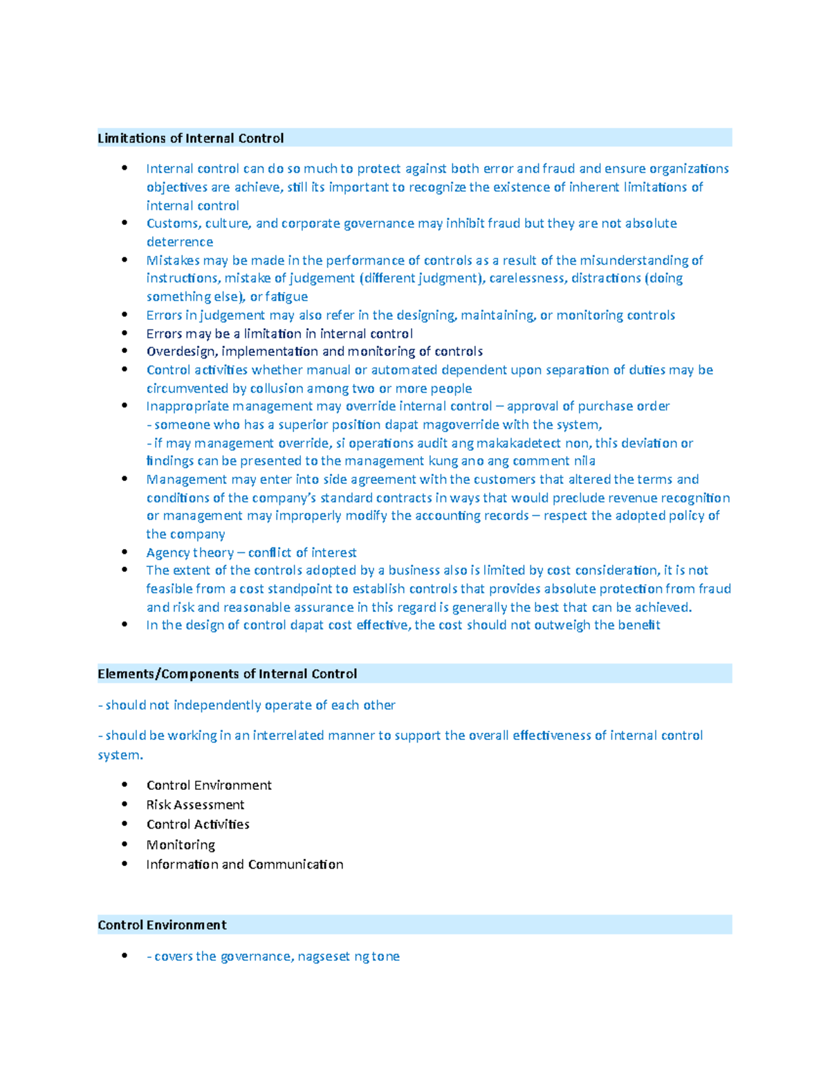 Limitations of Internal Control - In the design of control dapat cost ...