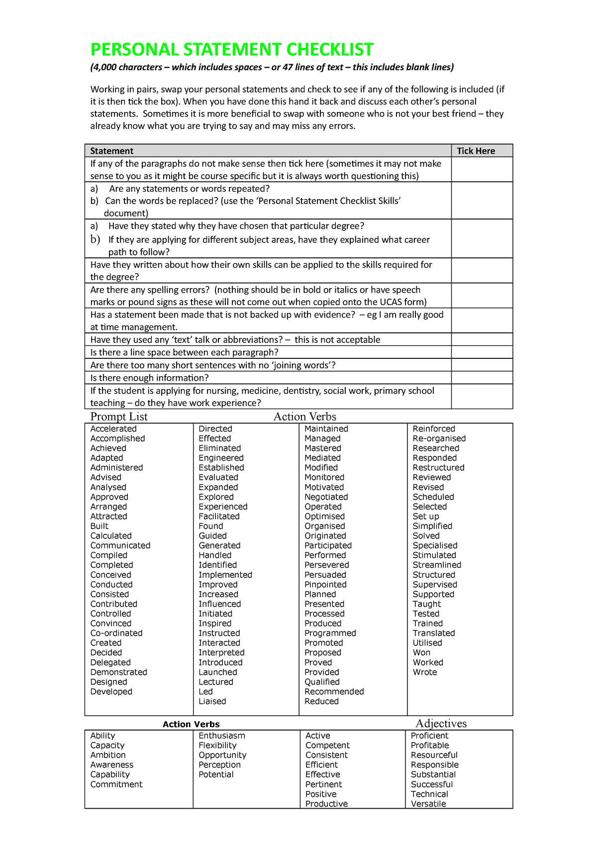 medicine personal statement checklist