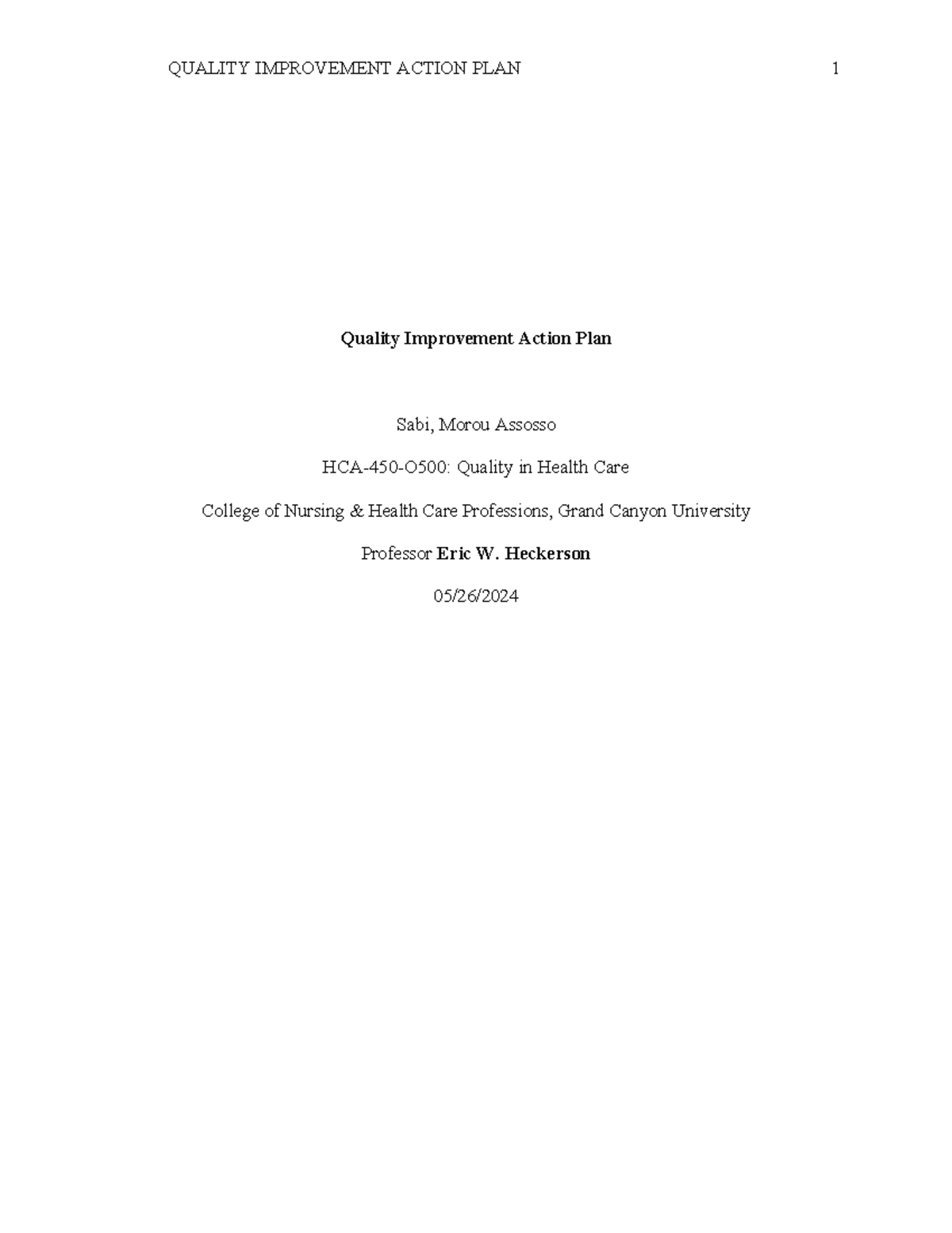 Quality Improvement Action Plan Sabi Morou Assosso completed - Quality ...