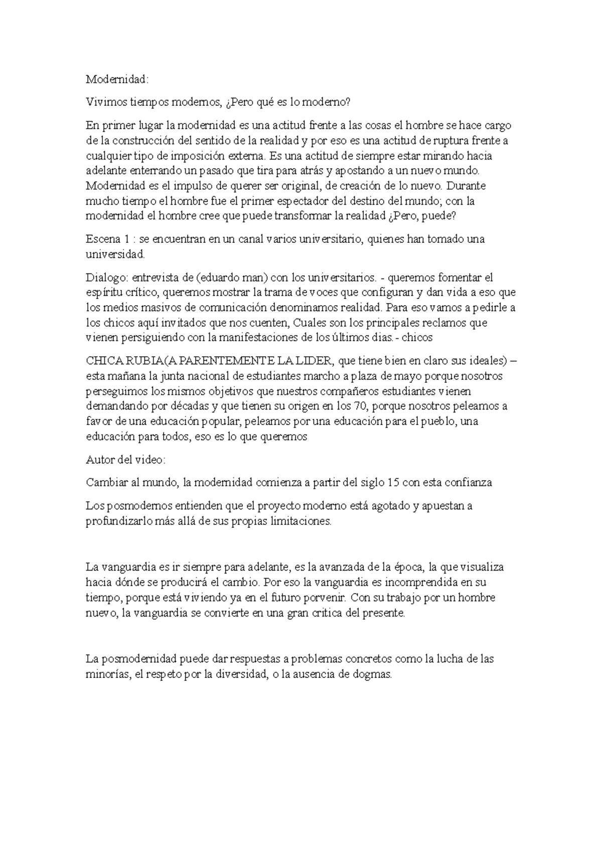 Hagase La Luz Resumen Del Capitulo 8 De Savater Modernidad Vivimos Tiempos Modernos Pero Que Studocu