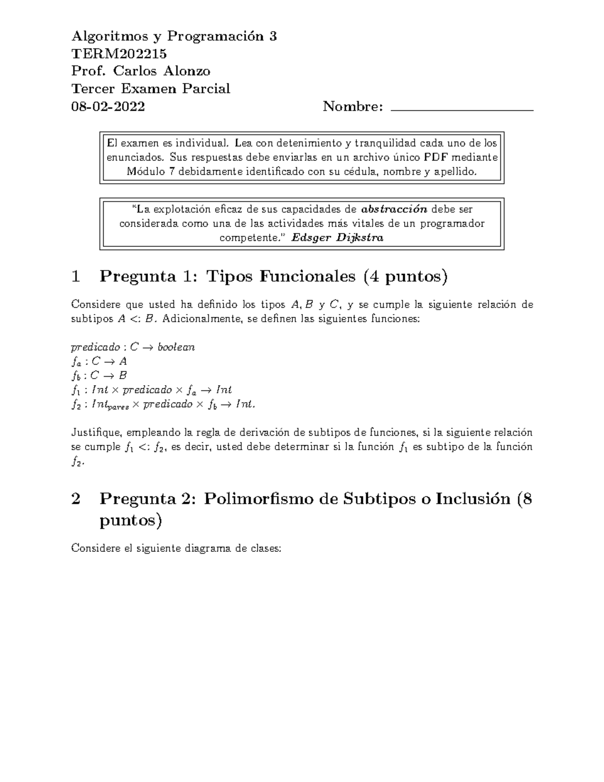 Taller 2 - Ejercicios - Algoritmos y Programaci ́on 3 TERM Prof. Carlos ...