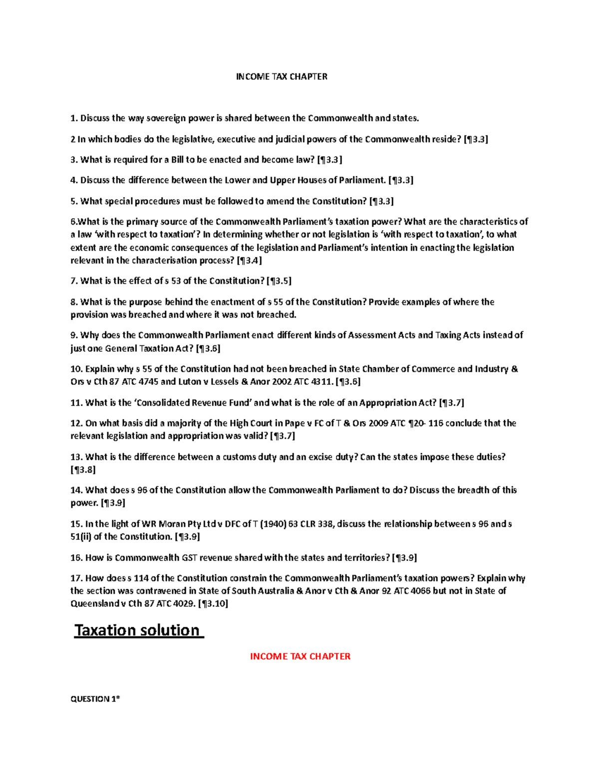Taxation tutorial book solution - INCOME TAX CHAPTER 1. Discuss the way ...