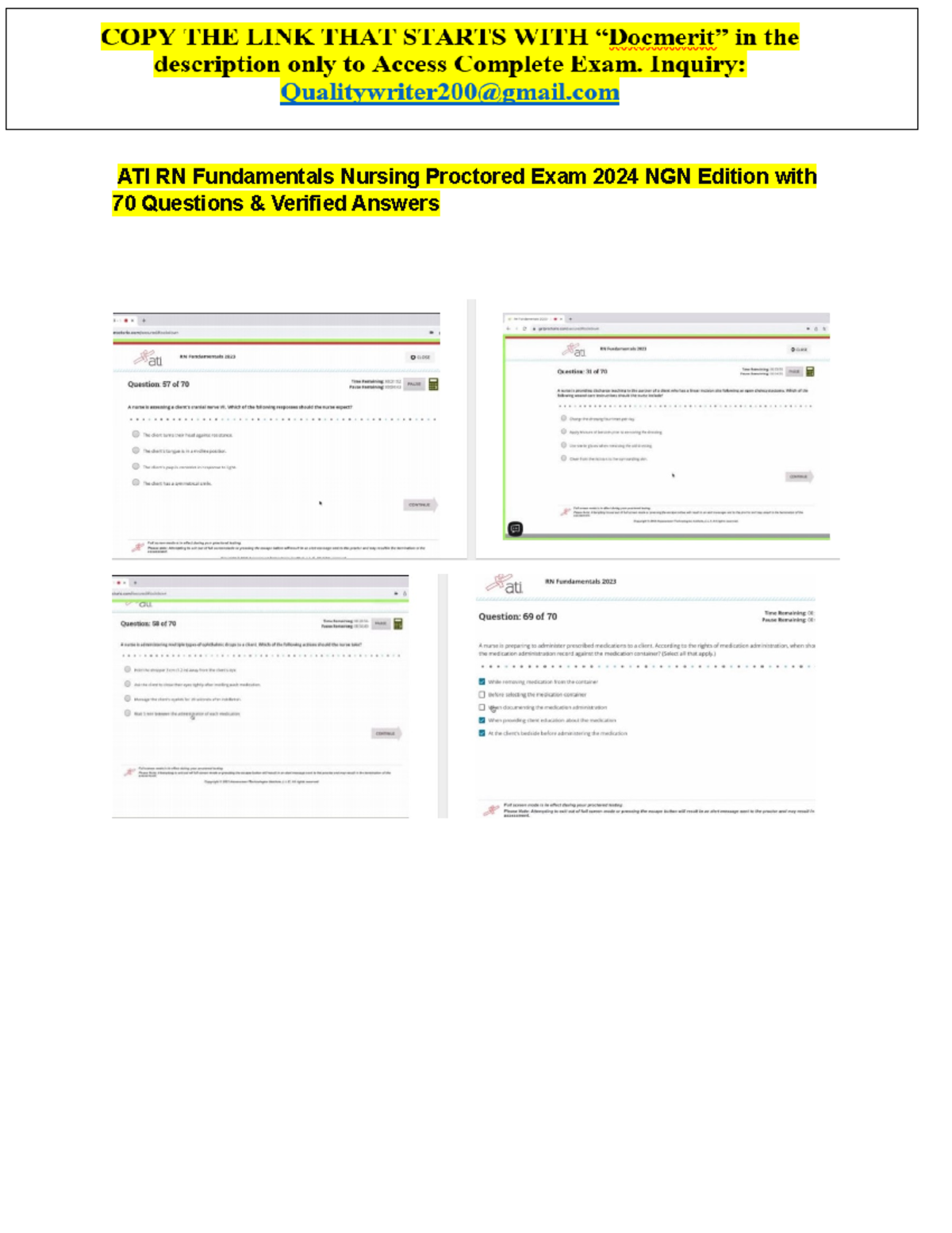 All ATI RN 2024 Fundamentals Nursing Proctored Exam NGN Edition with 70 ...