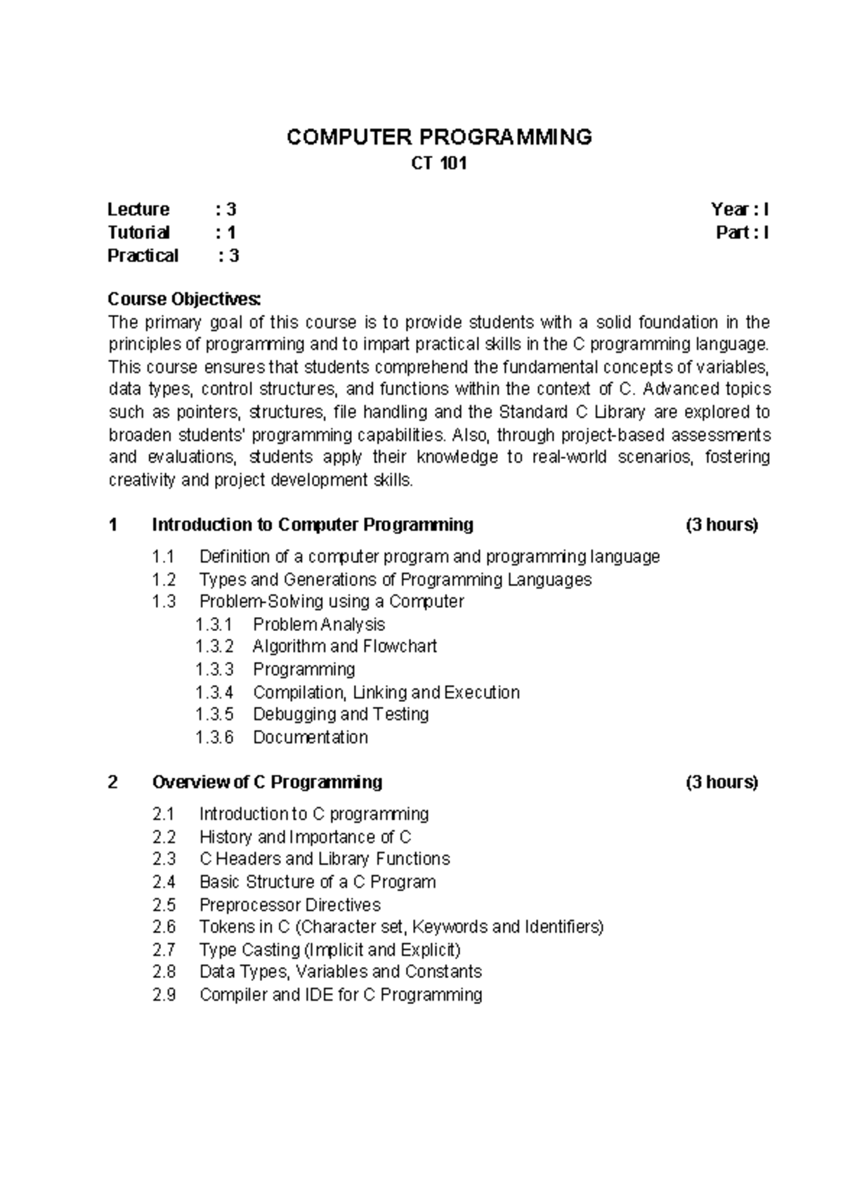 new course of c programing - COMPUTER PROGRAMMING CT 101 Course ...