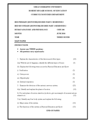 2016 June CSPE 106 - Human Anatomy and Physiology examination