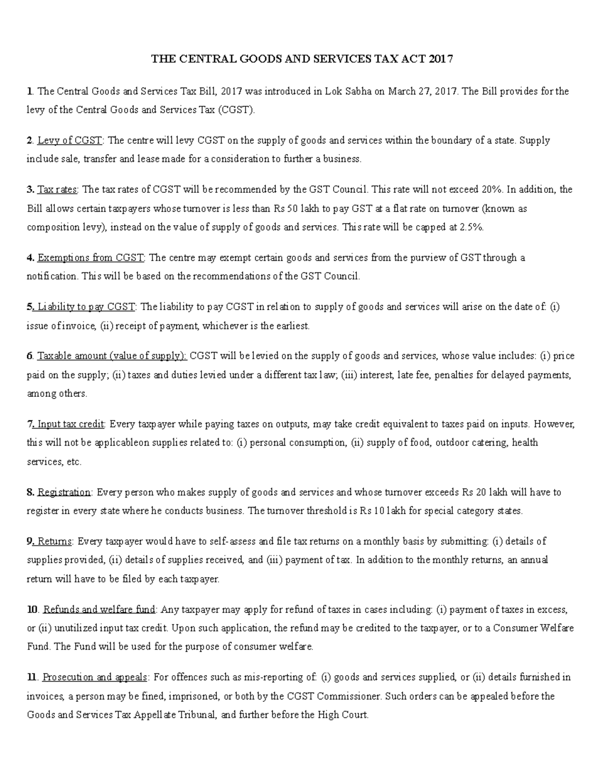 THE Central Goods AND Services TAX ACT 2017 - THE CENTRAL GOODS AND ...
