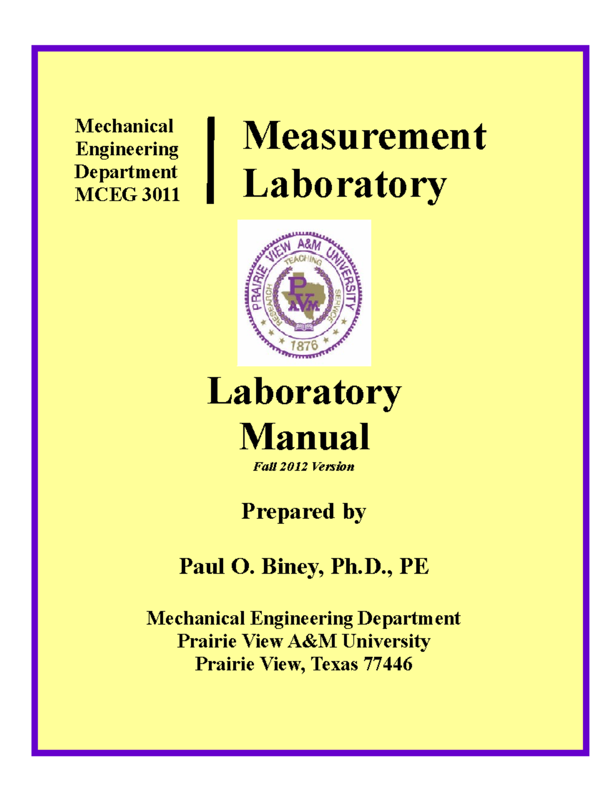 Measurement LAB Report Format Mechanical Engineering Department MCEG