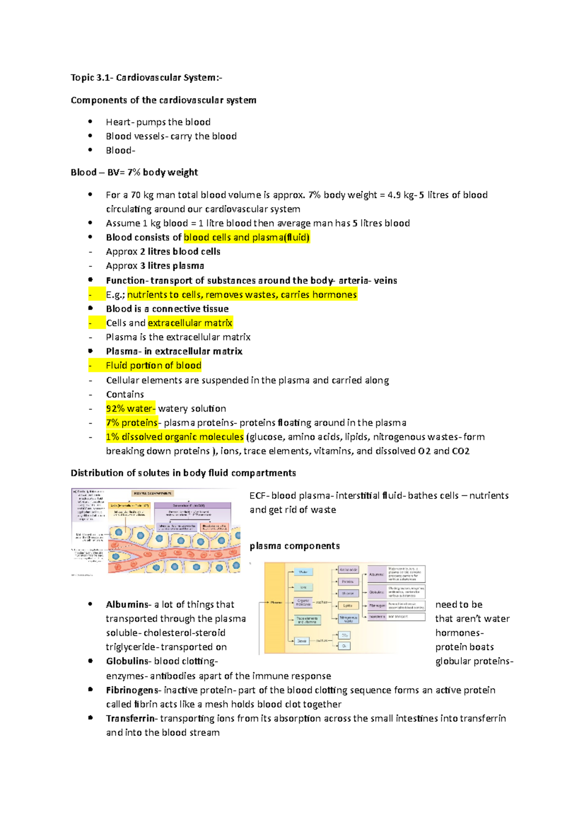 Topic 3 - Lecture notes 3 - Topic 3- Cardiovascular System:- Components ...