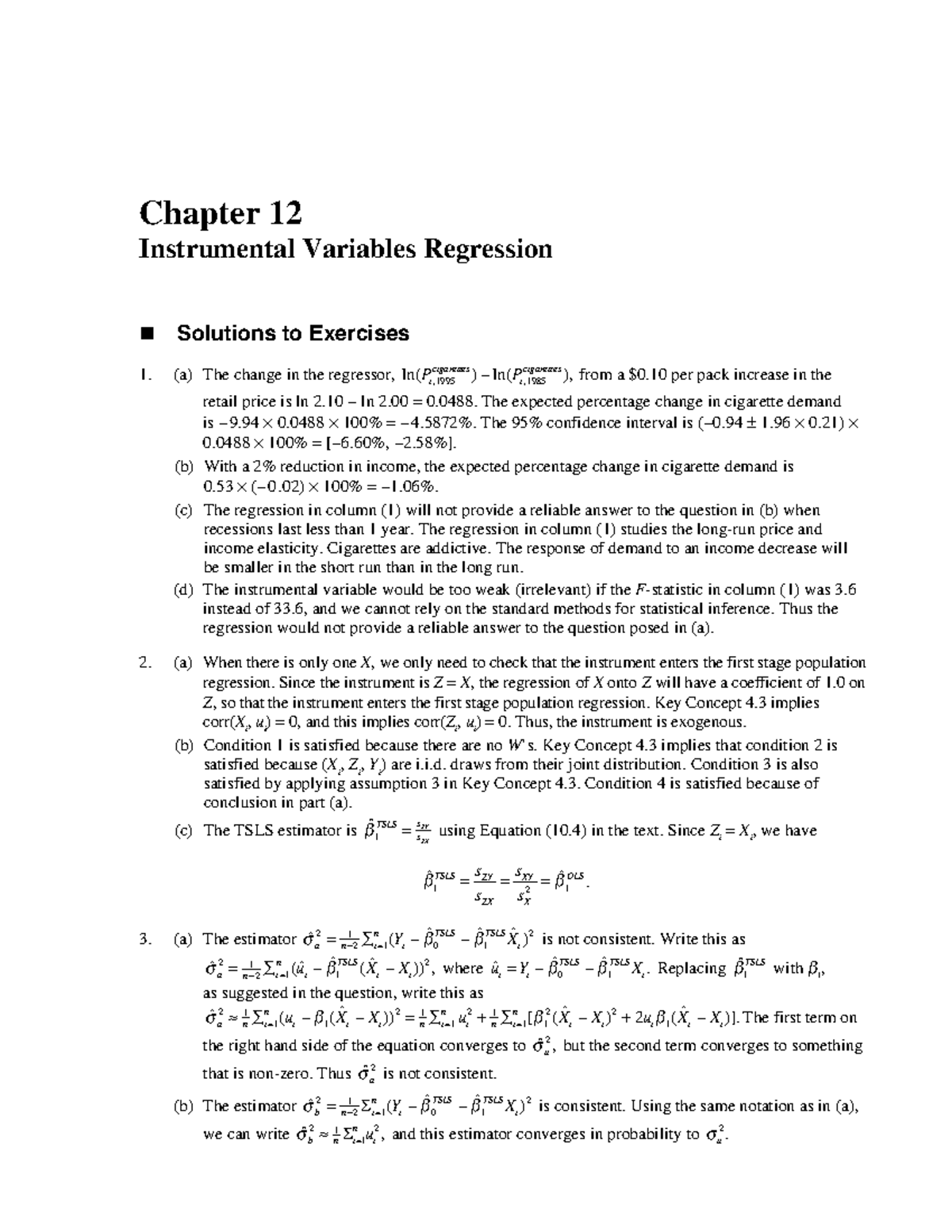 SW CH 12 solutions - Chapter 12 Instrumental Variables Regression ...