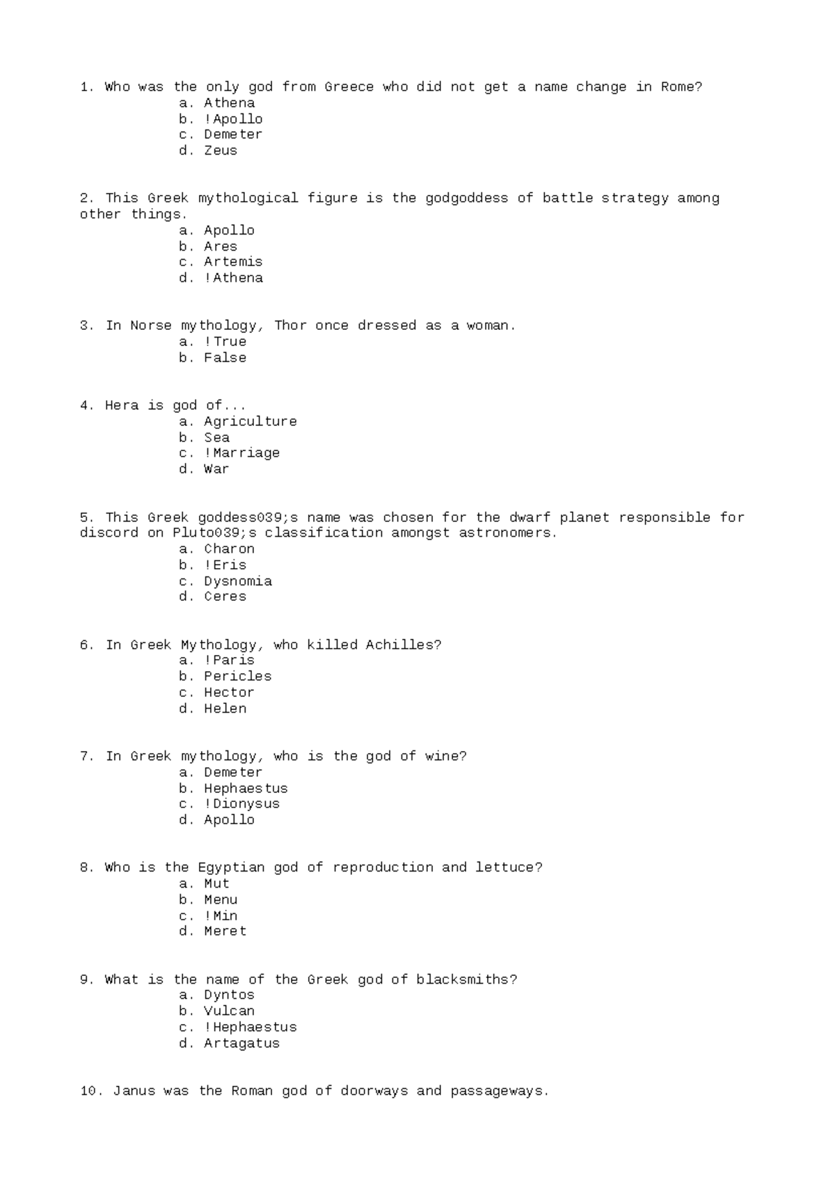 ACC206 Cheat Sheet 2 - acc - Who was the only god from Greece who did ...