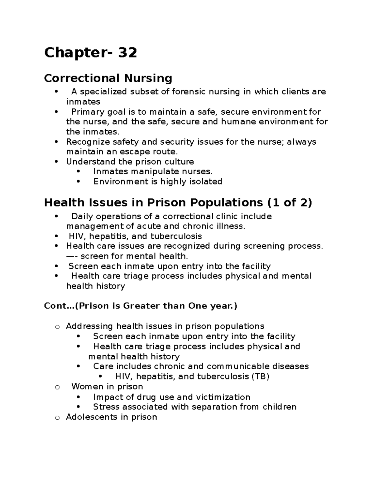 Community lecture note - Chapter- 32 Correctional Nursing A specialized ...