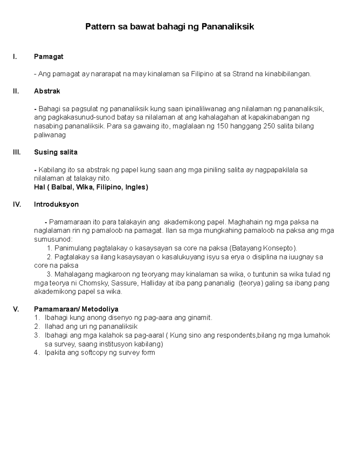 Pattern sa bawat bahagi ng Pananaliksik at Cover Page Pattern sa bawat bahagi ng Pananaliksik