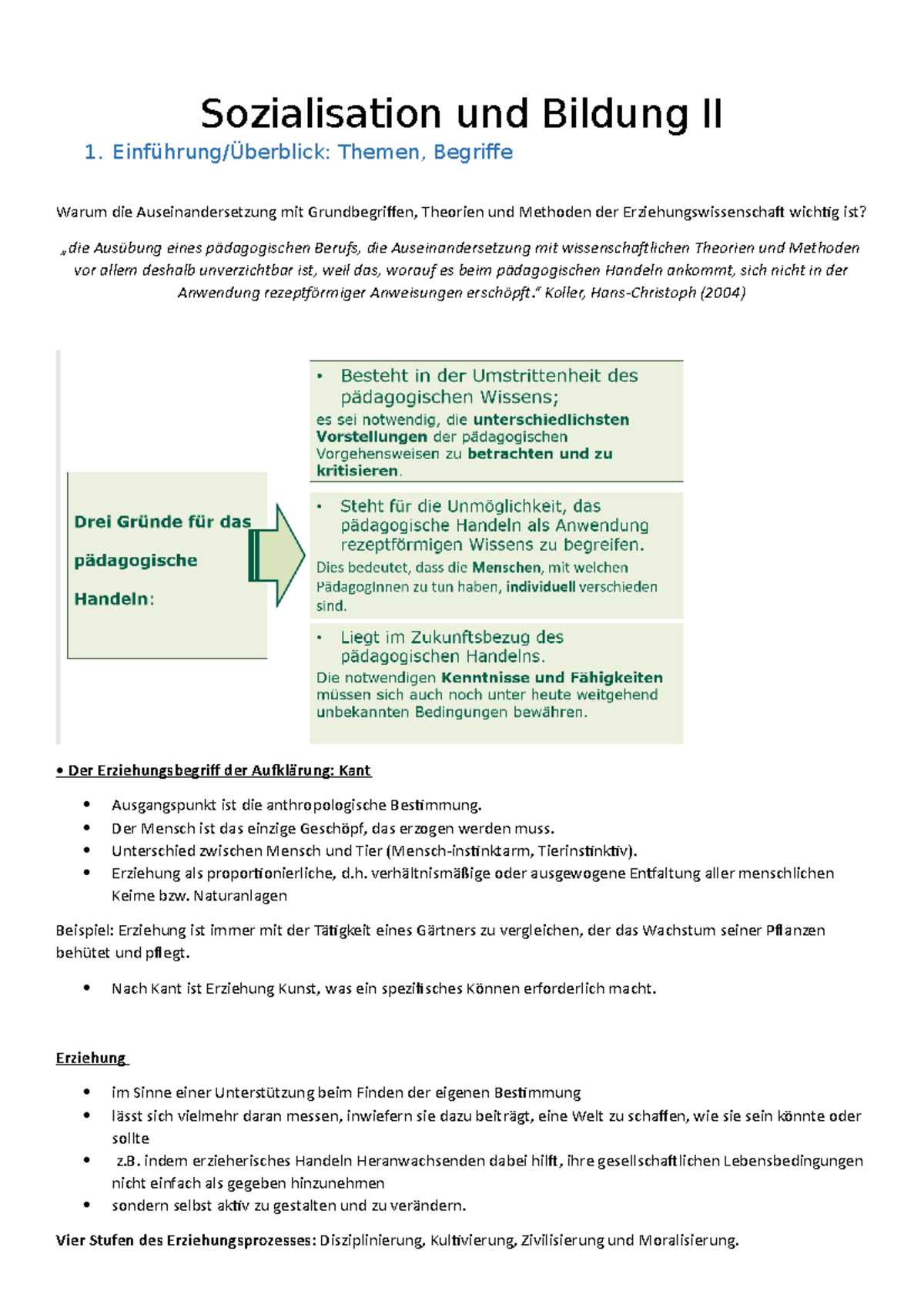 Sozialisation Und Bildung II - Einführung/Überblick: Themen, Begriffe ...