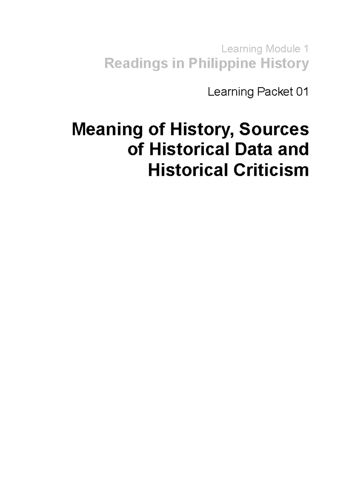 LP1 Meaning of History Sources of Historical Data and Historical ...
