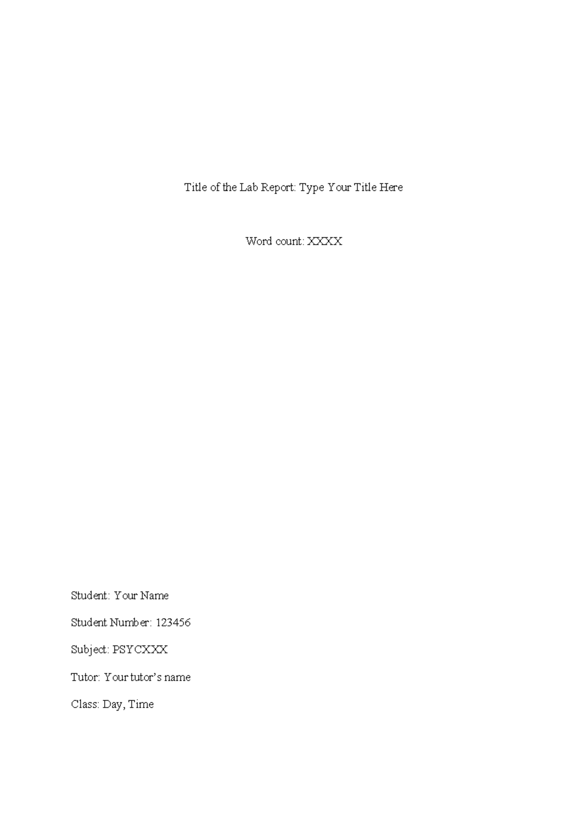Lab Report Proforma - Title of the Lab Report: Type Your Title Here ...