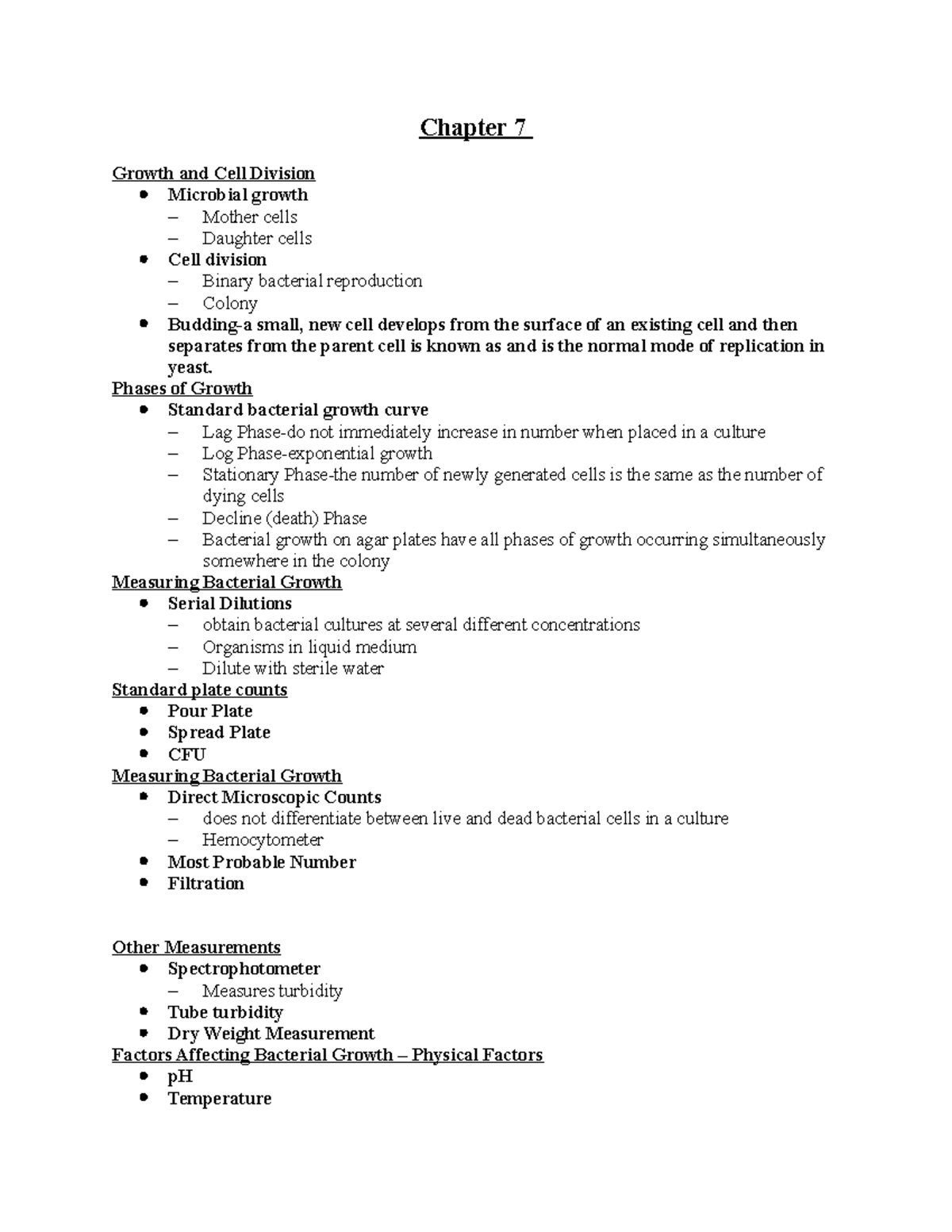 Microbiology Chapter 7 Growth and Cell Division - Bio 1011 - Studocu