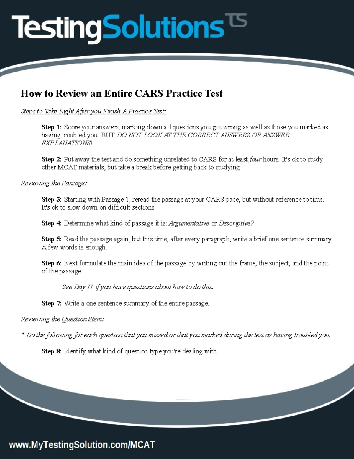 How to Review a CARS Practice Test for sustain How to Review an