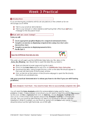 Stat1250 Prac 4 - Week 4 Practical What Will We Cover Today? Today We ...