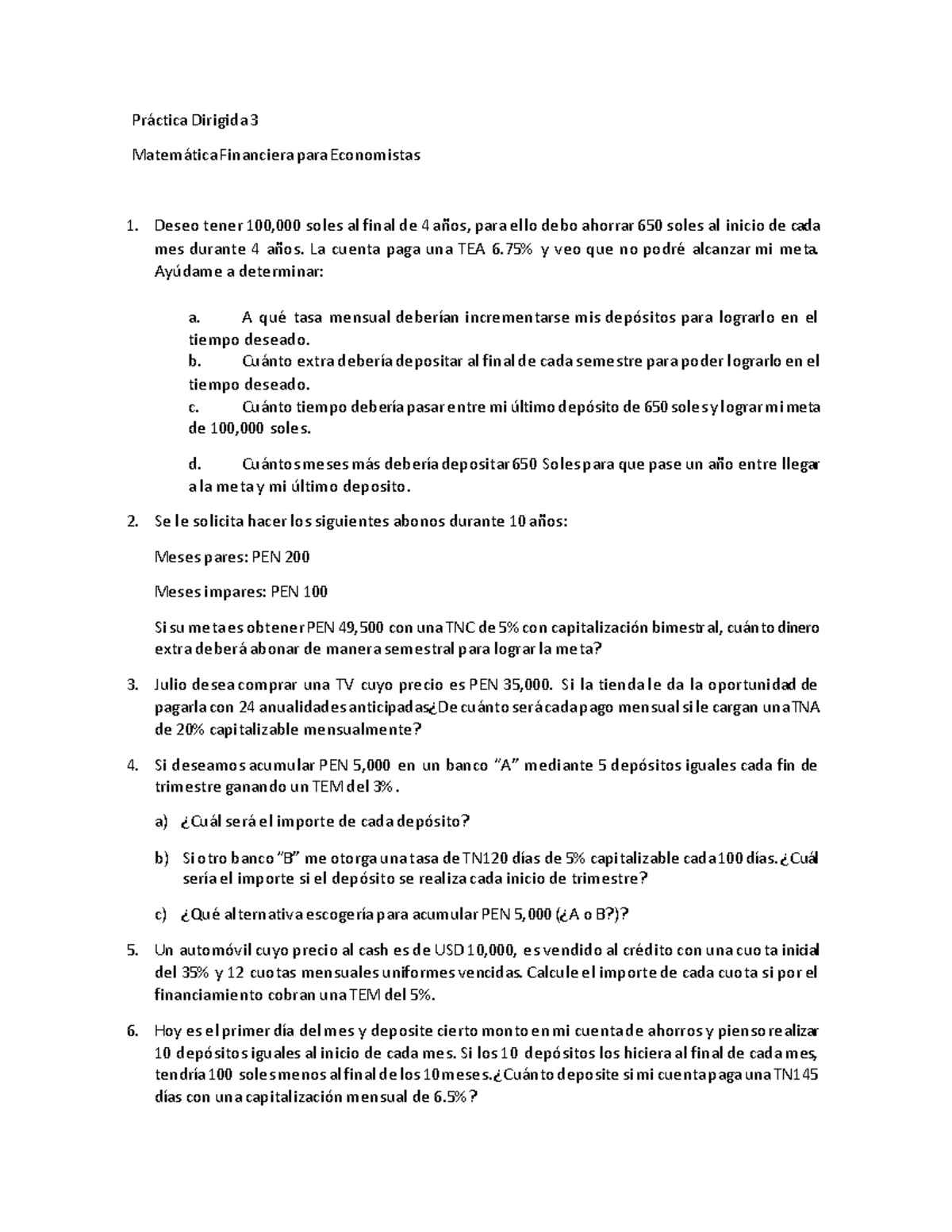 Pd3 2020 1 Practica Dirigida Numero 3 Para Matematica Financiera Para