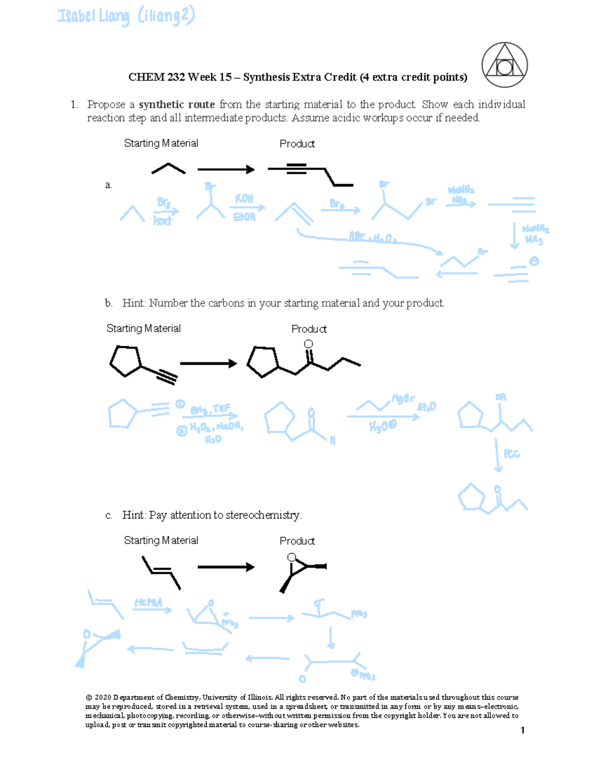 Week 15 - Synthesis Extra Credit - ####### 1 CHEM 232 Week 15 ...