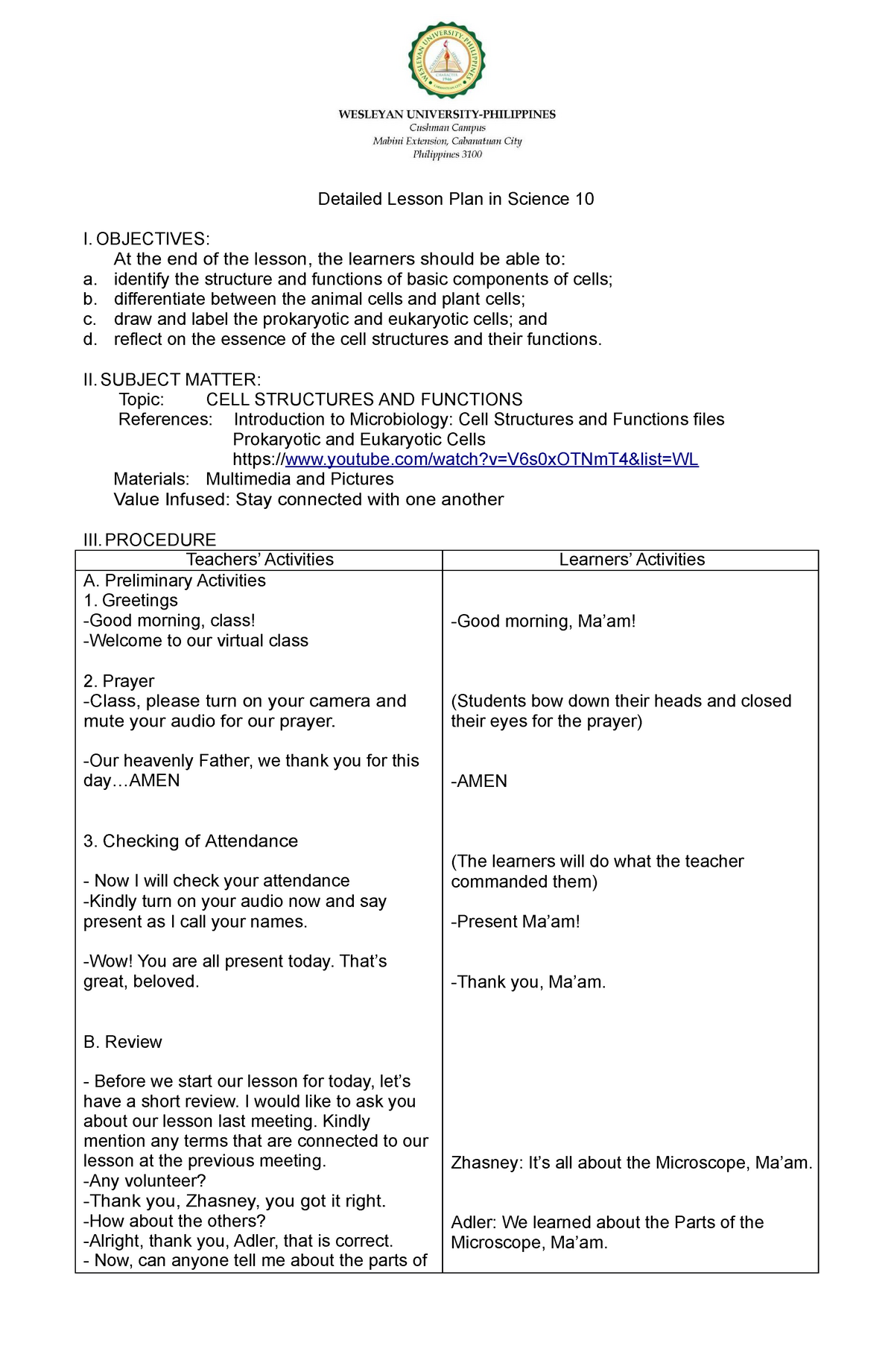 Sample Semi Detailed Lesson Plan For High School Senior